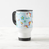 ユニコーン，かわいいユニコーン，花 トラベルマグ (正面左)