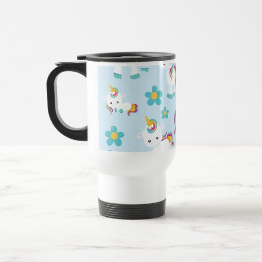 ユニコーン，かわいいユニコーン，花 トラベルマグ (左)