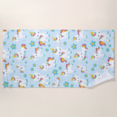 ユニコーン，かわいいユニコーン，花 ビーチタオル (正面)