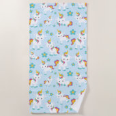 ユニコーン，かわいいユニコーン，花 ビーチタオル (正面)