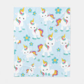 ユニコーン,かわいいユニコーン,花 フリースブランケット (正面)