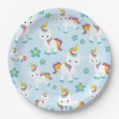 ユニコーン，かわいいユニコーン，花 ペーパープレート (正面)