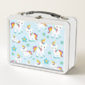 ユニコーン，かわいいユニコーン，花 メタルランチボックス (正面)