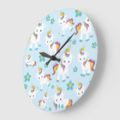 ユニコーン,かわいいユニコーン,花 ラージ壁時計 (傾斜)