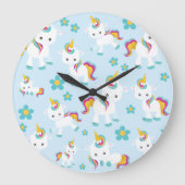 ユニコーン,かわいいユニコーン,花 ラージ壁時計 (正面)