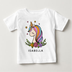 ユニコーン かわいい ふわふわ 女の子 名前入り ベビーTシャツ