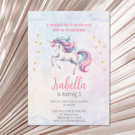 ユニコーン かわいい マジカル ウォーターカラー 誕生日パーティー 招待状