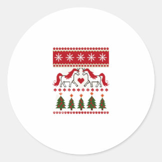 ユニコーン ださいクリスマスセーター パーティーTシャツ (2) ラウンドシール