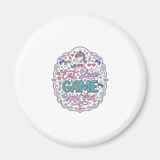 ユニコーン は食べる 睡眠 ゲーム ユニコーン 遊び心プリント デ マグネット (正面)