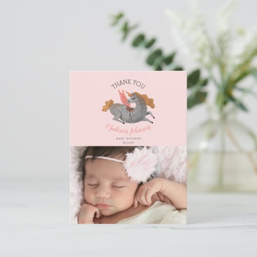 ユニコーン|は|のピンク|の写真の郵便はがき感謝していしています ポストカード (スタンド正面)