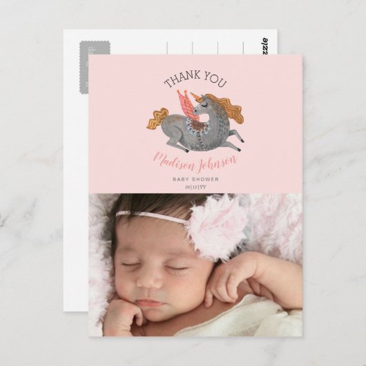 ユニコーン|は|のピンク|の写真の郵便はがき感謝していしています ポストカード (正面/裏面)