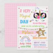 ユニコーン アフロ パフ バースデー インビテーション (正面/裏面)