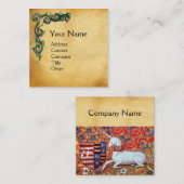 ユニコーン/アンティークフローラブラウンパーチメントモノグラム スクエア名刺 (正面/裏面)