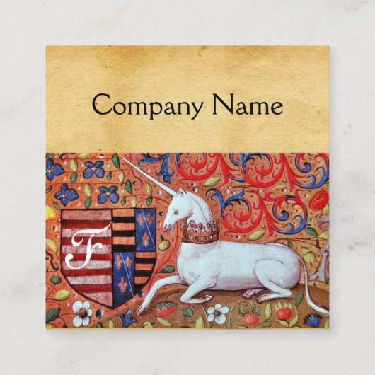 ユニコーン/アンティークフローラブラウンパーチメントモノグラム スクエア名刺 (裏面)