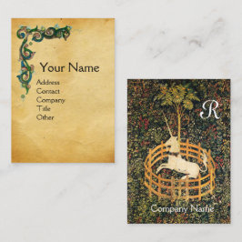 ユニコーン/アンティークフローラブラウンパーチメントモノグラム 名刺