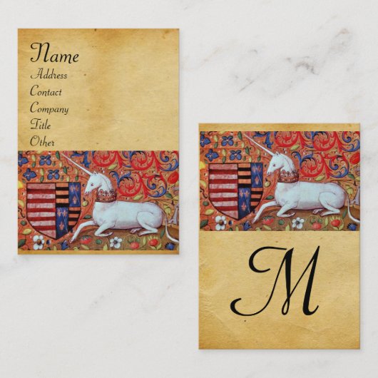 ユニコーン/アンティークブラウンパーチメントモノグラム 名刺 (正面/裏面)