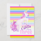 ユニコーン アート レインボー 3歳の誕生日 招待状 (正面)