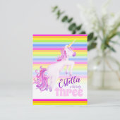 ユニコーン アート レインボー 3歳の誕生日 招待状 (スタンド正面)