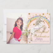 ユニコーン イラスト パーティー マジカル バースデー フォト 招待状 (正面)