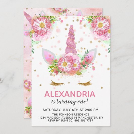 ユニコーン・イン・ブルーム バースデー 招待状 (正面/裏面)