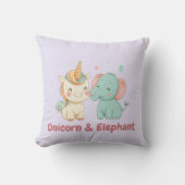 ユニコーン＆エレファント | 魔法の友達 インテリア 子供部屋 クッション (正面)
