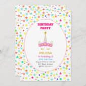 ユニコーン&カラー数々のスターズバースデーパーティー 招待状 (正面/裏面)