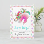 ユニコーン カートゥーン レインボー 男の子誕生！（金色の角） 招待状 (スタンド正面)