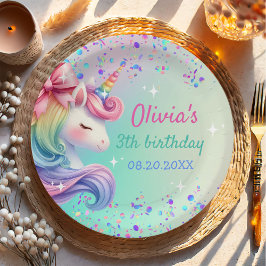 ユニコーン ガール マジカル パステル レインボー 誕生日 ペーパープレート