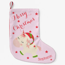 ユニコーン クリスマス ホリデー 名入れ ピンク スモールクリスマスストッキング