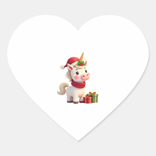 ユニコーン クリスマス 装飾 サンタ ユニコーン Xmas T- ハートシール (正面)