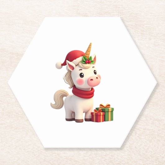 ユニコーン クリスマス 装飾 サンタ ユニコーン Xmas T- ペーパーコースター (正面)