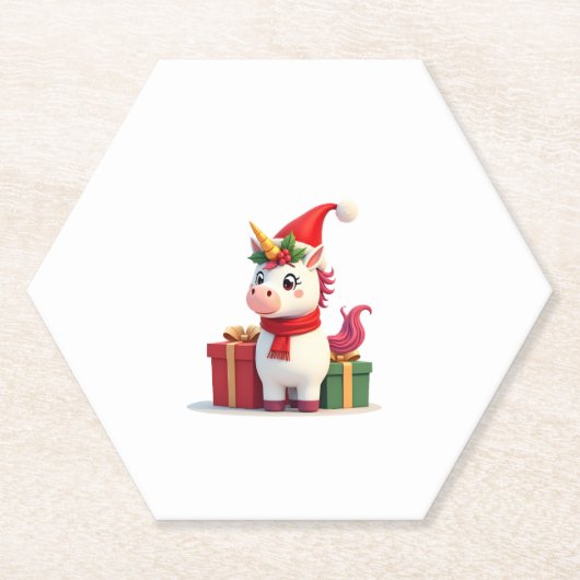 ユニコーン クリスマス 装飾 サンタ ユニコーン Xmas T- ペーパーコースター (正面)