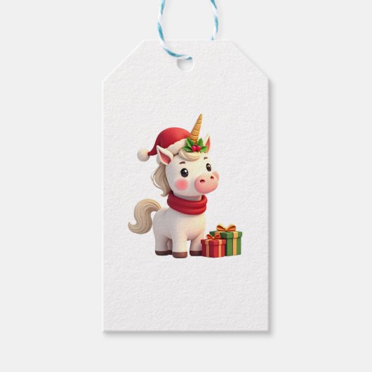 ユニコーン クリスマス 飾り サンタ ユニコーン クリスマス T- ギフトタグ (正面)