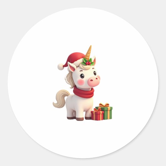 ユニコーン クリスマス 飾り サンタ ユニコーン クリスマスT ラウンドシール (正面)