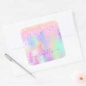 ユニコーン グリッター ピンク イリデセント ローズゴールド 誕生日 スクエアシール (封筒)