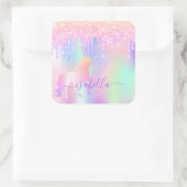 ユニコーン グリッター ピンク イリデッセント ローズゴールド 誕生日 スクエアシール (バッグ)