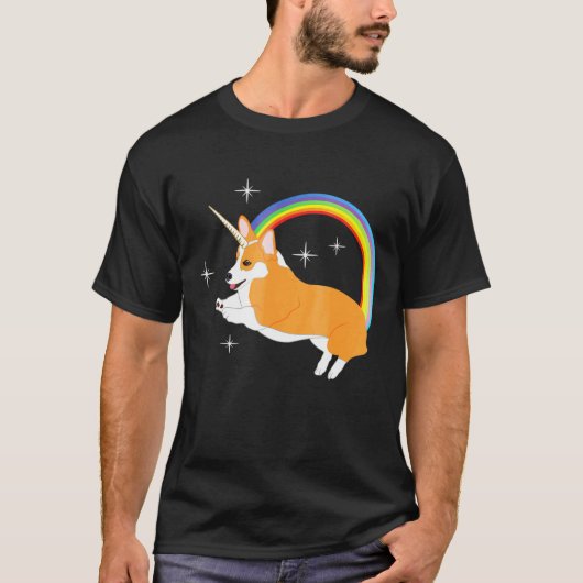 ユニコーン コーギー かわいい 子犬 虹 スパークルTシャツ Tシャツ (正面)