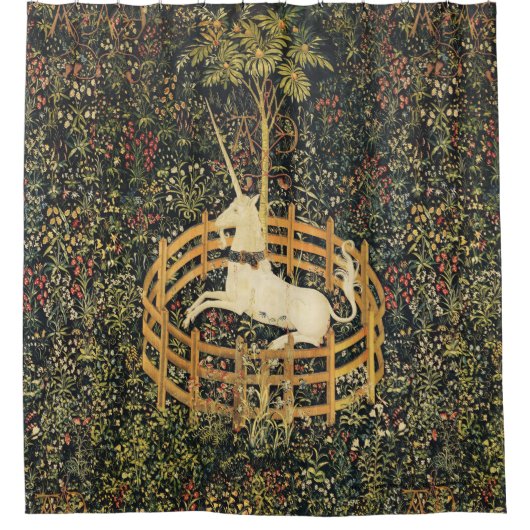 ユニコーン，ゴシックファンタジーの花，フローラモチーフ シャワーカーテン (正面)