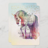 ユニコーン ゴールド コンフェッティ スパークル ベビーシャワー 招待状 (正面/裏面)