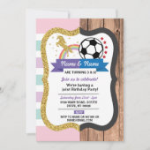 ユニコーン&サッカー共同誕生日ガールボーイスポーツ 招待状 (正面)