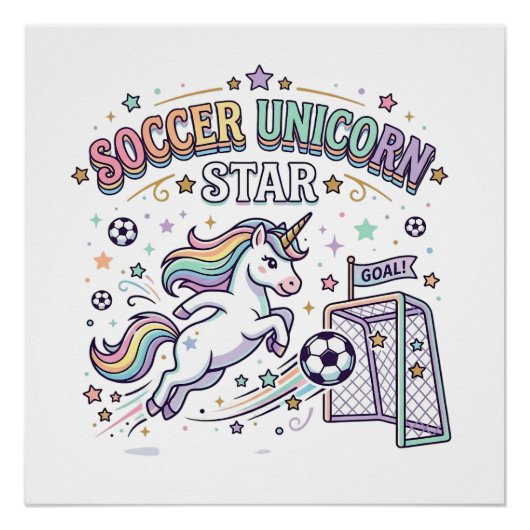 ユニコーン サッカー ユニコーン スター おもしろい ベクター デザイン 1 ポスター (正面)