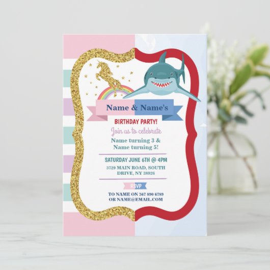 ユニコーン&シャークジョイントボーイガール誕生日 招待状 (スタンド正面)