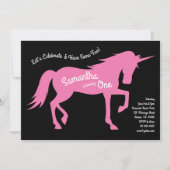 ユニコーン シルエット 1歳 誕生日パーティー ピンク 女の子 招待状 (正面)