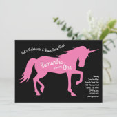 ユニコーン シルエット 1歳 誕生日パーティー ピンク 女の子 招待状 (スタンド正面)