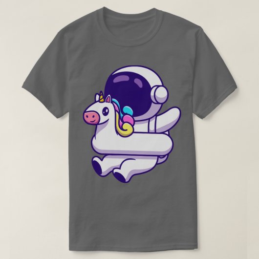 ユニコーン・スイミングタイヤを履いたかわいい宇宙飛行士 Tシャツ (デザイン正面)
