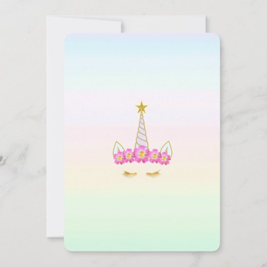 ユニコーン&スターズオンパステルカラーズガール誕生日 招待状 (裏面)