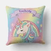 ユニコーン&スパークリレインボー金ゴールドグリッター名前をカスタムする クッション (裏面)