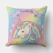 ユニコーン&スパークリレインボー金ゴールドグリッター名前をカスタムする クッション (正面)