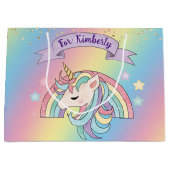 ユニコーン&スパークリレインボー金ゴールドグリッター名前をカスタムする ラージペーパーバッグ (正面)