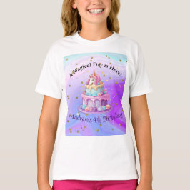 ユニコーン スパークル ブルー パープル ケーキ 4歳の誕生日 Tシャツ